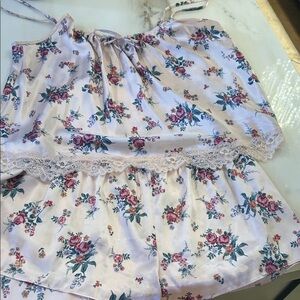 In Bloom Floral Satin Pajama Set with Lace